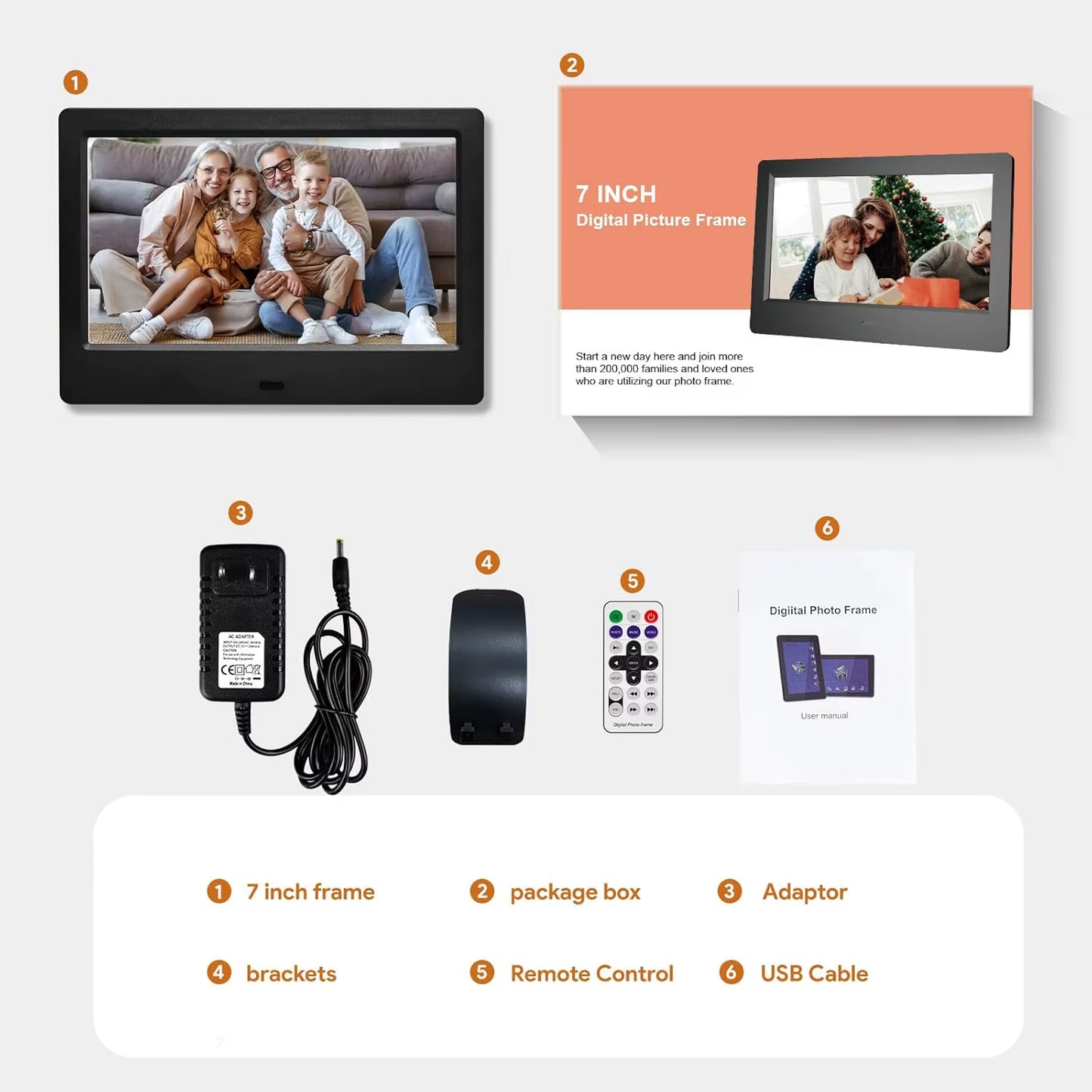 7 Inch HD IPS Digital Picture Frames, Plug in USB or SD Electronic Photo Frame, with Remote Control, Video and Music Photo