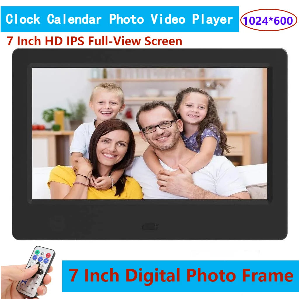 7 Inch HD IPS Digital Picture Frames, Plug in USB or SD Electronic Photo Frame, with Remote Control, Video and Music Photo